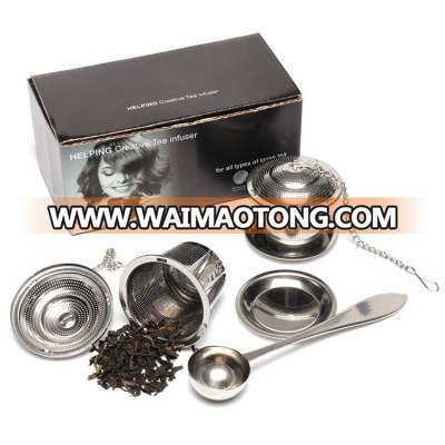 Ultra  Fine Stainless Steel  Tea Infuser Ball Set of 3 & Steeper with Tea Scoop& Drip Tray with Superior Brewing Experie