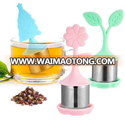 3-pack 18/8 Stainless Steel Extra Fine hole Tea  infuser set  with Tray in flower shape BPA free silicone