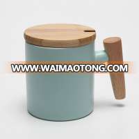 Amazon hot sale Ceramic Tea Mug With wood handle and lid for tea and coffee